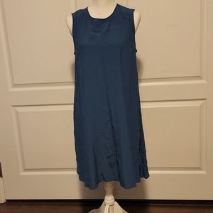 Eileen Fisher dress, small, dark teal, sleeveless, aline, just below knee